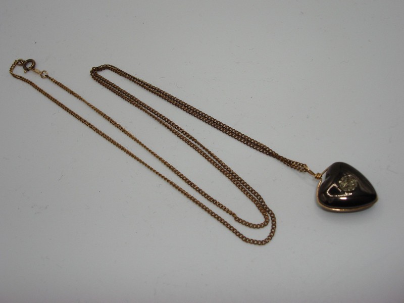 Antique Victorian Whitby jet and pyrite heart pendant necklace