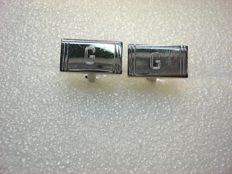 Vintage silver-tone cufflinks with 'G' initial, smaller size, nice condition