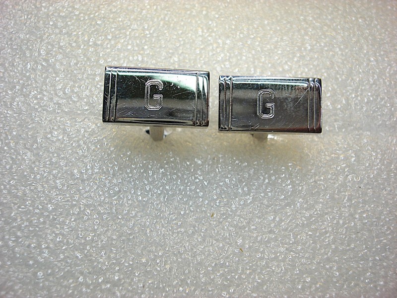 Vintage silver-tone cufflinks with 'G' initial, smaller size, nice condition