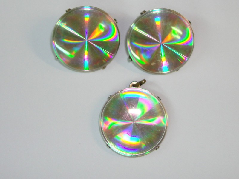 Vintage holographic clip-on earrings and pendant set from the 1950s-60s