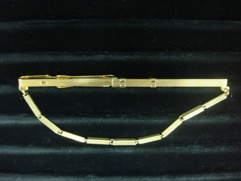 Vintage gold tone tie bar chain, mid-century style accessory
