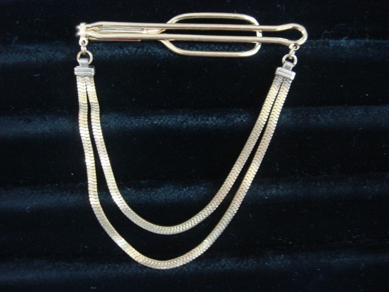 Vintage gold tone tie bar chain, classic formal accessory
