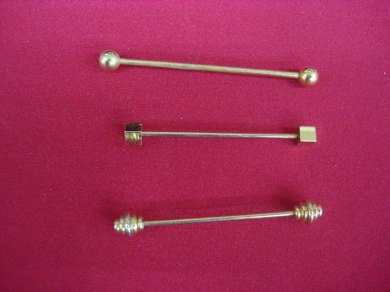 Set of three vintage gold-tone shirt collar bars