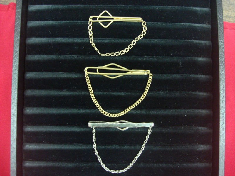 Vintage gold and silver tone tie bar chains (3-piece lot)