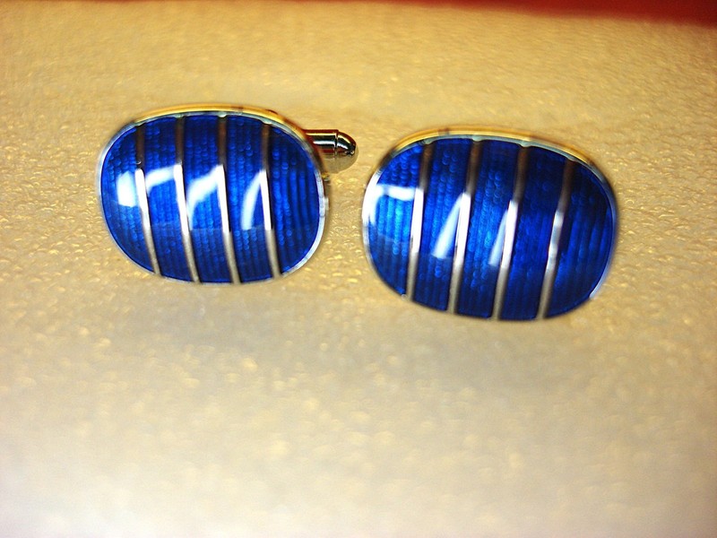 Vintage dark blue guilloche enamel cufflinks