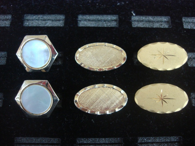 Vintage gold tone cufflinks, three unique pairs in classic design