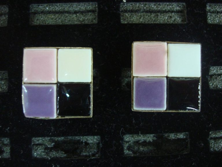 Vintage gold-tone cufflinks with unique ceramic tiles