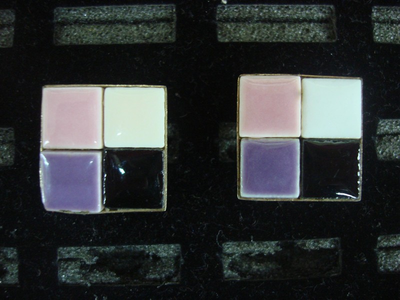 Vintage gold-tone cufflinks with unique ceramic tiles