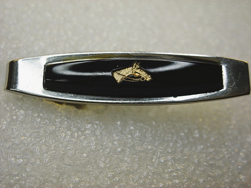 Vintage silver-tone onyx and horse head tie clip