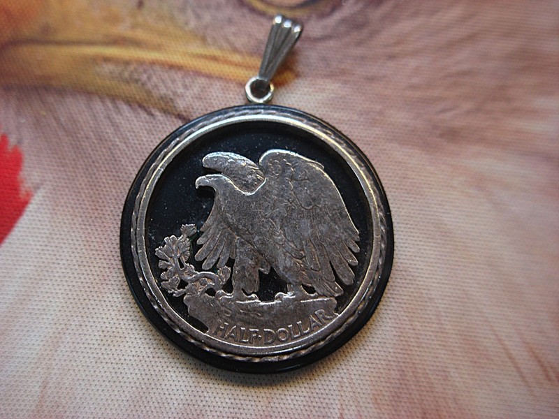 Walking Liberty Half Dollar Onyx Pendant
