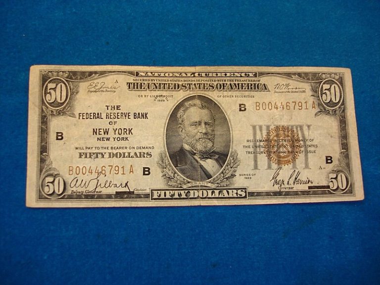 Vintage 1929 $50 Federal Reserve Bank of New York Note