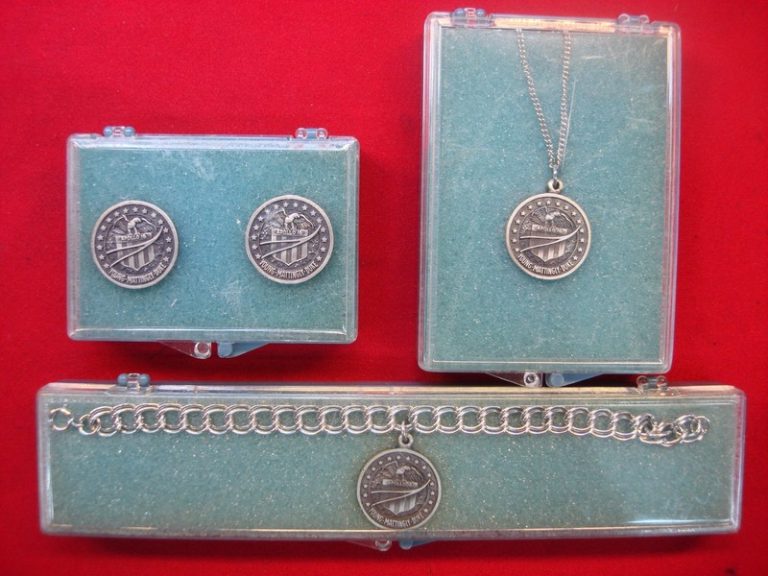 Vintage pewter tone Apollo 16 cufflink and bracelet set