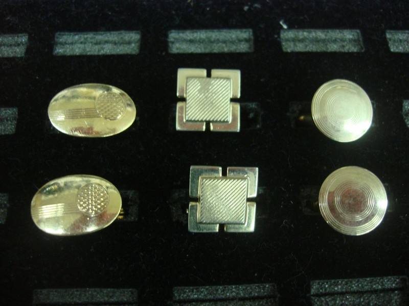 Vintage gold-tone cufflinks, three unique pairs