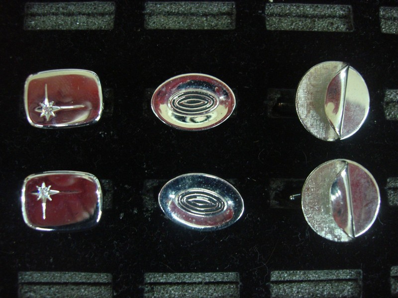 Vintage silver tone cufflinks in three unique pairs