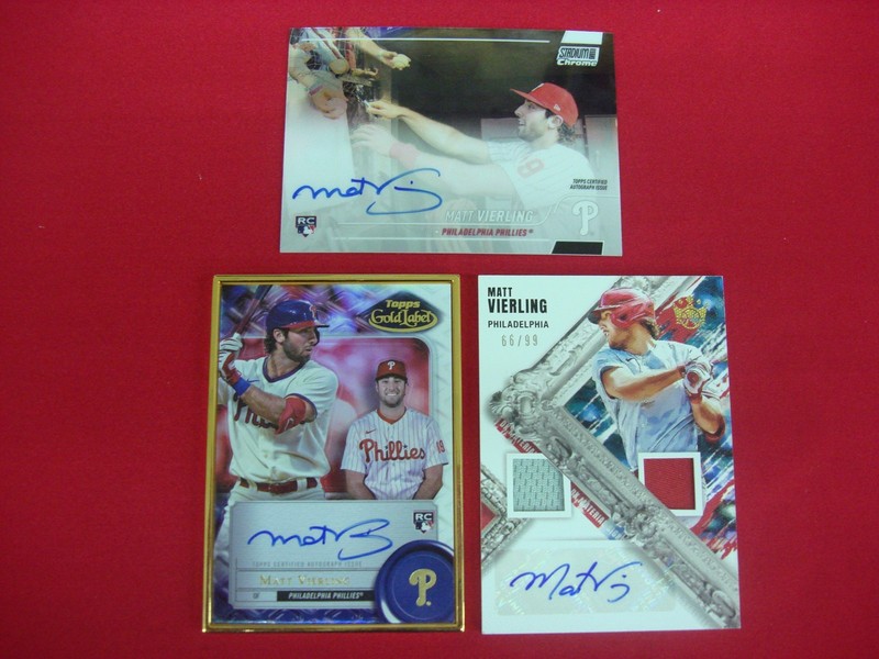 Matt Vierling Autographed Baseball Card Lot, including Stadium Club, Topps Gold Label & Diamond Kings