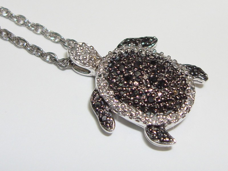 Sterling Silver & Diamond Turtle Pendant Necklace