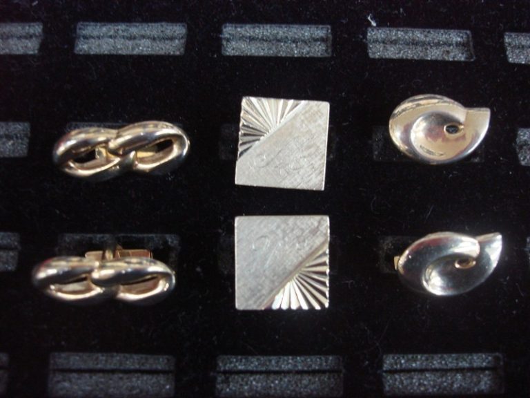 Vintage gold tone cufflinks, three unique pairs set