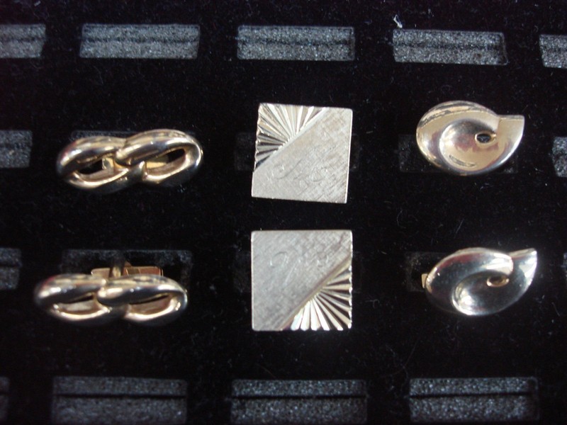 Vintage gold tone cufflinks, three unique pairs set