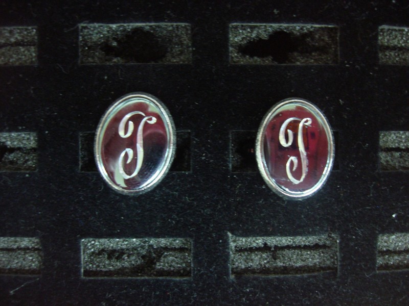 Vintage Anson silver tone cufflinks with unique 'T' or 'J' design, Pair #423