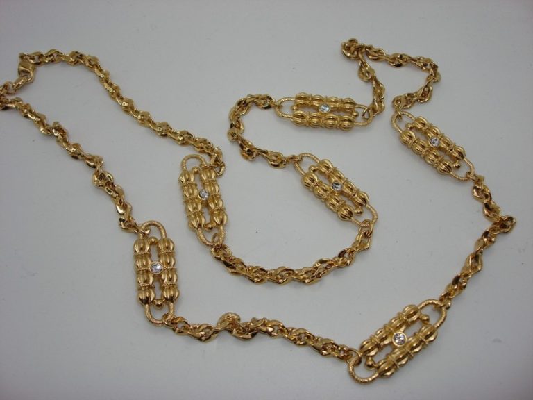 Vintage Camrose & Kross JBK paperclip rhinestone necklace with gold-tone chain
