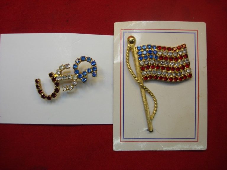 Vintage American Flag Pins with Rhinestones