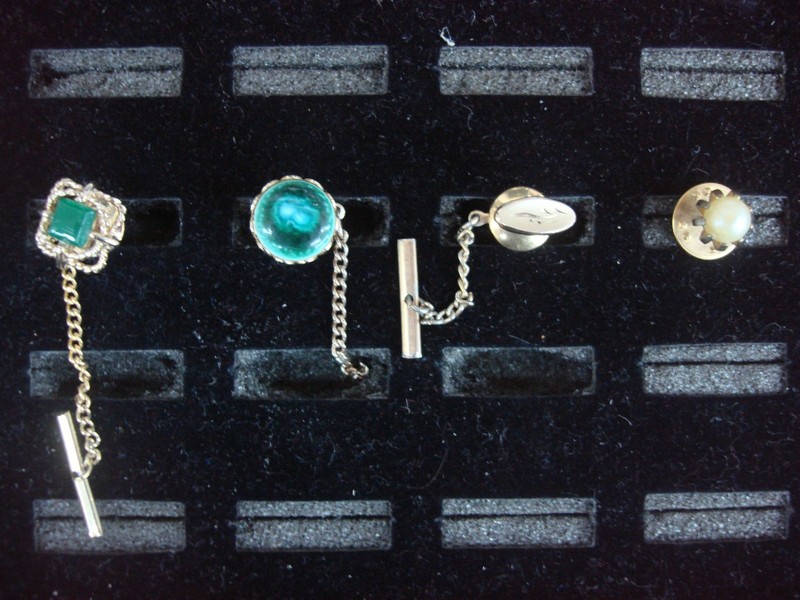 Vintage gold-tone tie tacks or lapel pins, lot of 4