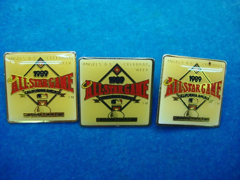 Set of three (3) new and unworn lapel pins from the 1989 MLB All-Star Game hosted by the California Angels.