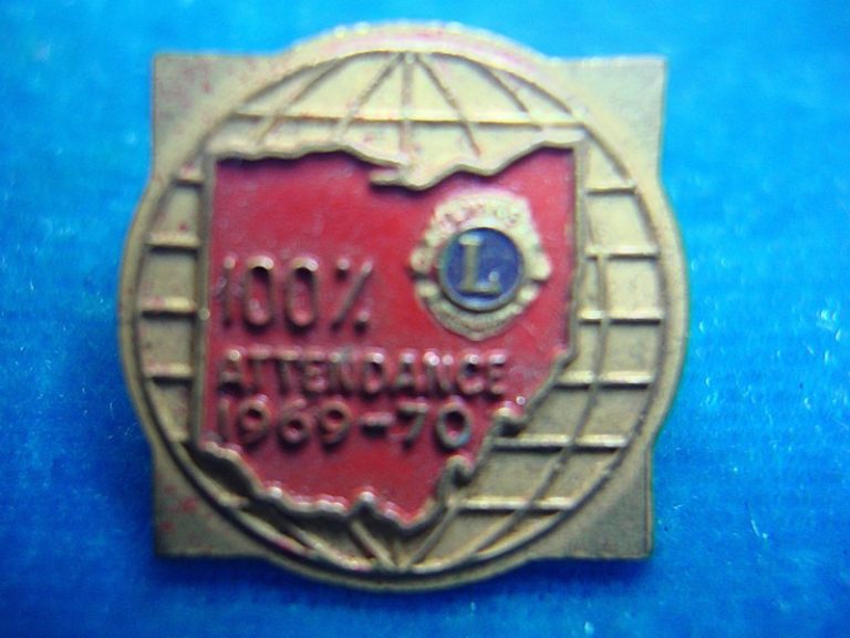 Lions Club International 100% Attendance Pin (1969-70) - W.R. Bryan, Enamel