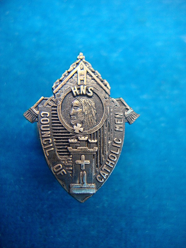 Vintage sterling silver Holy Name Society lapel pin for Catholic men's council