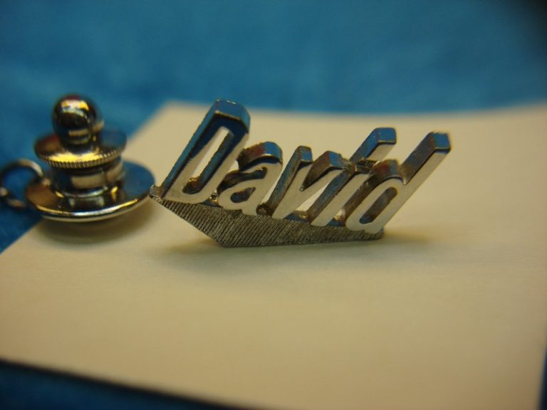 Vintage Swank silver-tone tie tac with "David" inscription, excellent condition.