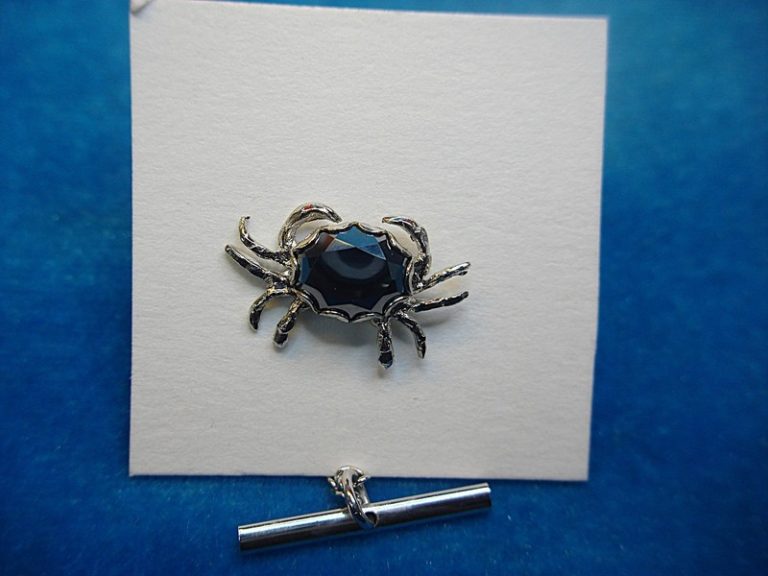 Vintage Mariners crab lapel pin and tie tac with marcasite, July zodiac