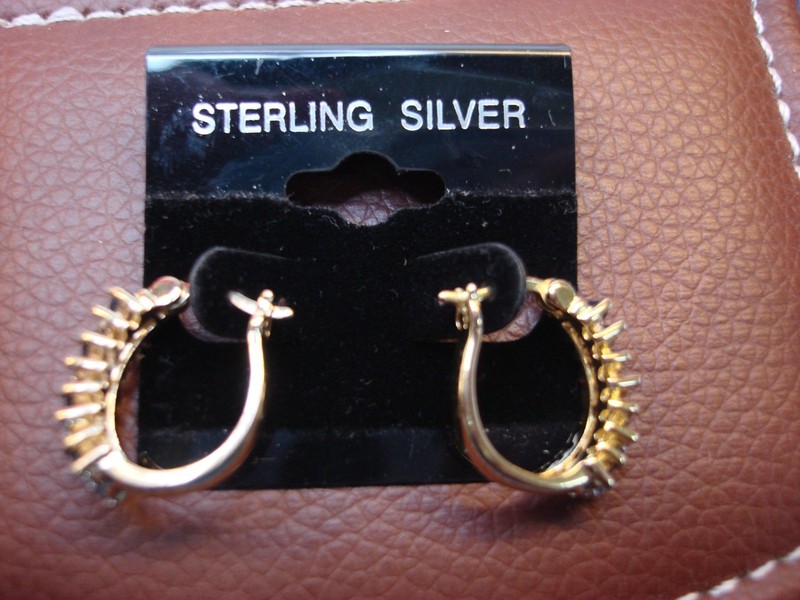 Sterling silver and gold vermeil sapphire and diamond hoop earrings