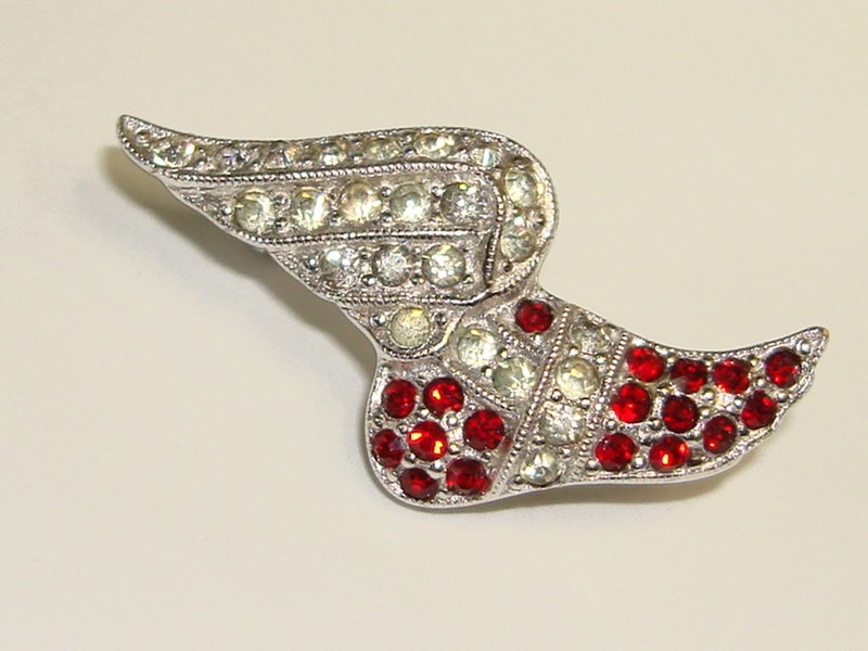 Vintage Hermes winged foot pin with silver and rhinestones