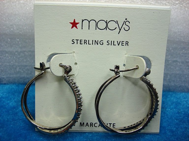 Sterling silver hoop earrings with rhinestones and marcasites, new with Macy's card