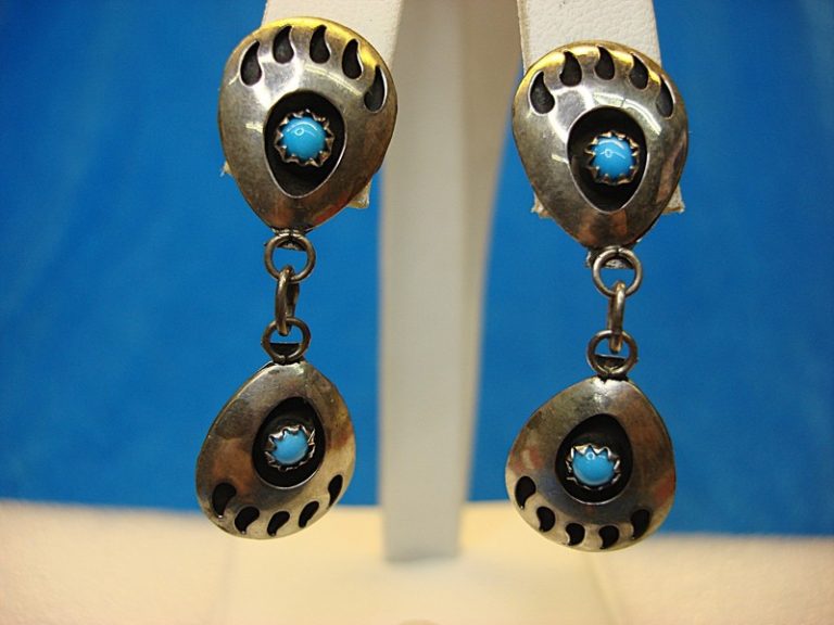 Vintage Navajo sterling silver turquoise double bear claw earrings