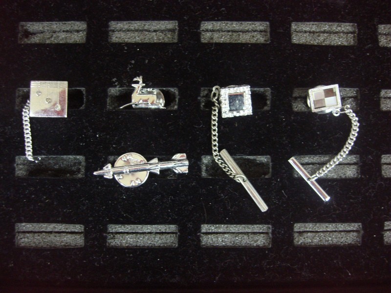 Vintage silver tone tie tack and lapel pin set of 5