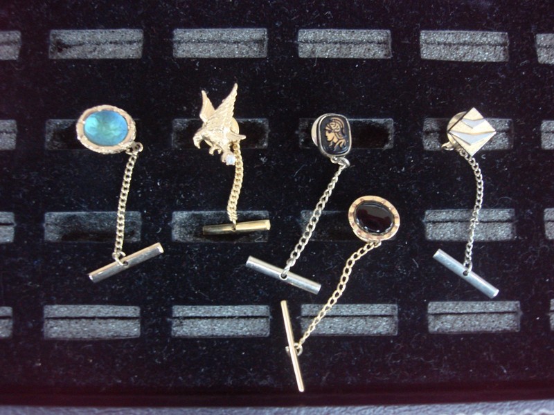 Vintage Gold Tone Tie Tack Set of 5 - Unique Lapel Pins