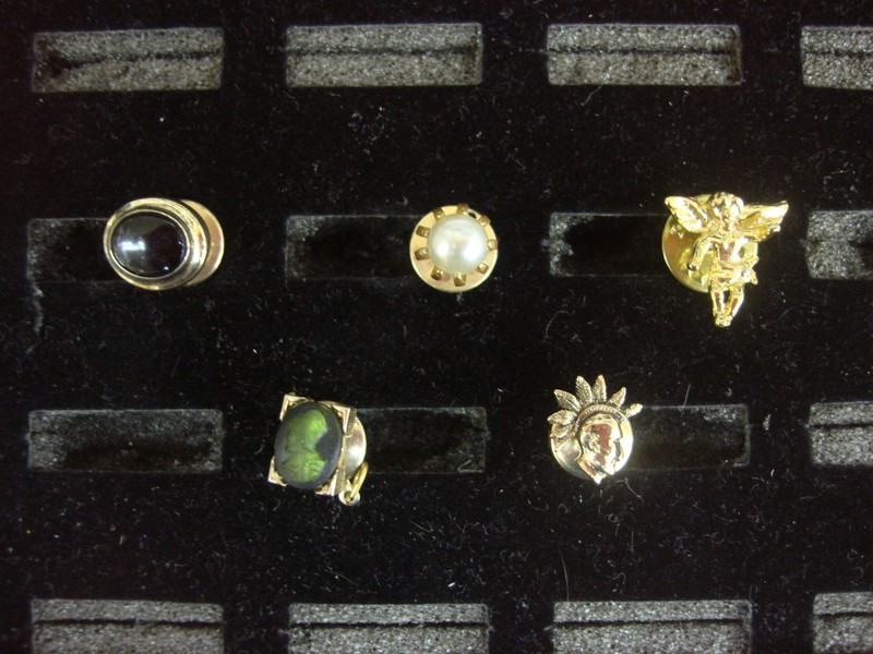 Vintage gold tone tie tack set of five unique lapel pins