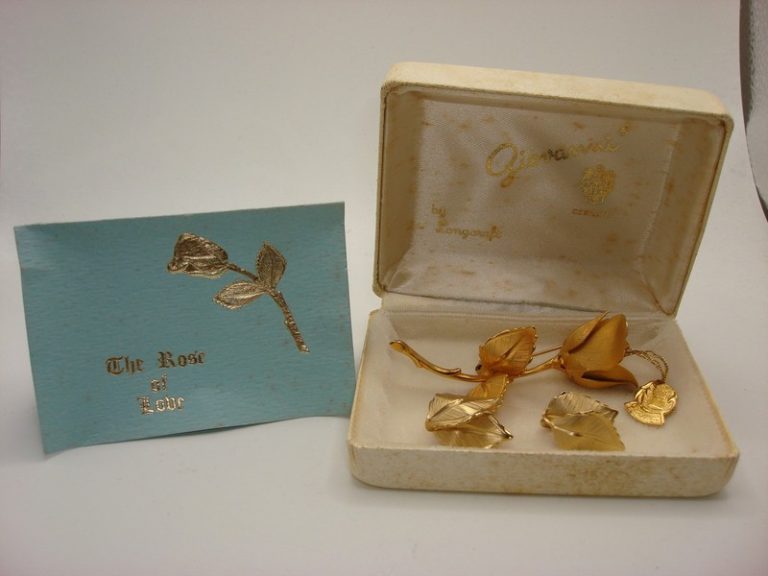 1960s Giovanni Rose Brooch and Earrings Set, Vintage Rose Design