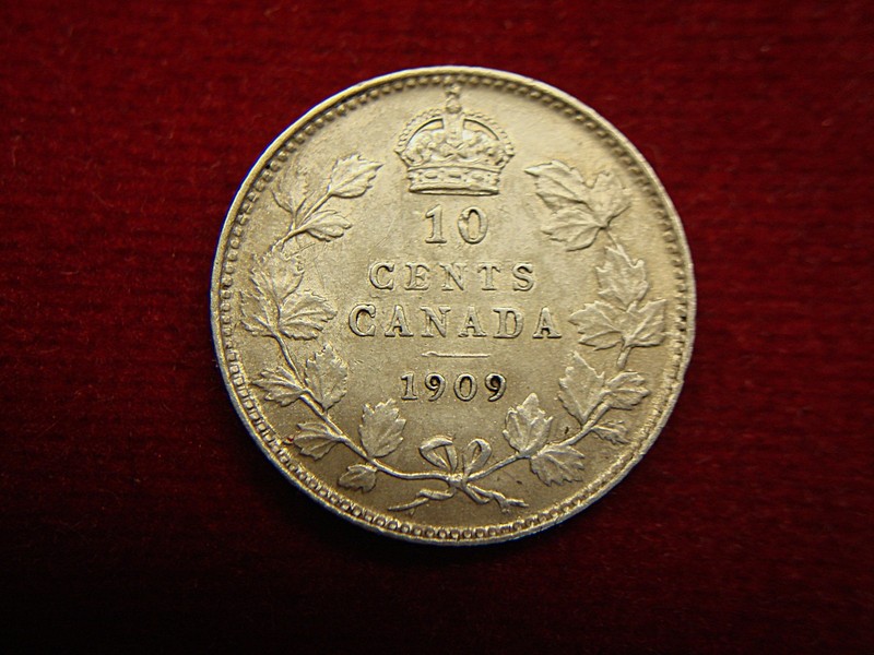 1909 Canada 10 Cents - Edward VII Victorian Leaves Coin