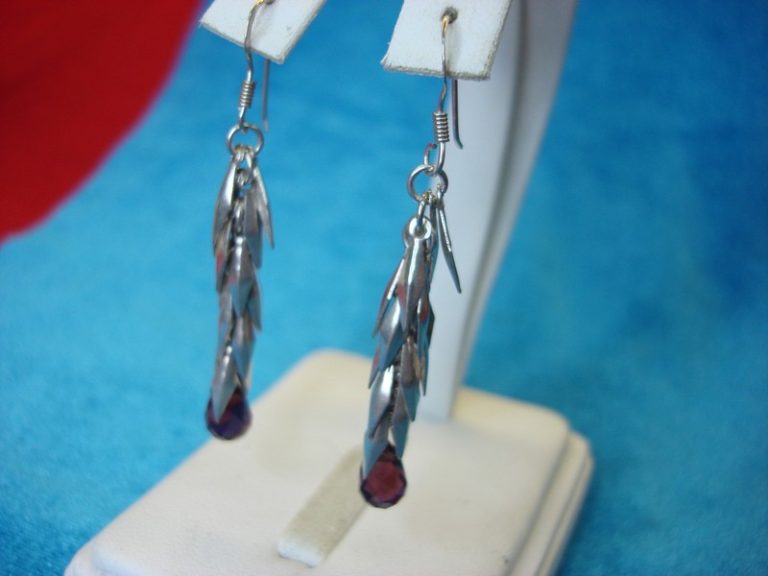 Vintage sterling silver dangle earrings with purple stones