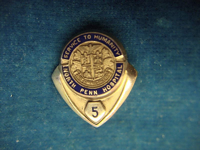 Vintage North Penn Hospital Sterling Silver 5-Year Service Pin with Blue Enamel