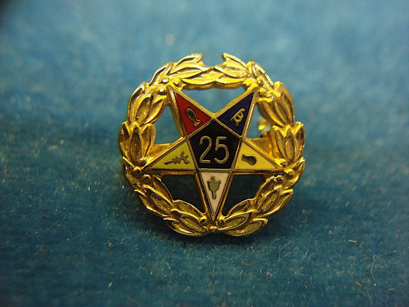 Vintage Eastern Star 25 Year Pin - Gold Tone Enamel