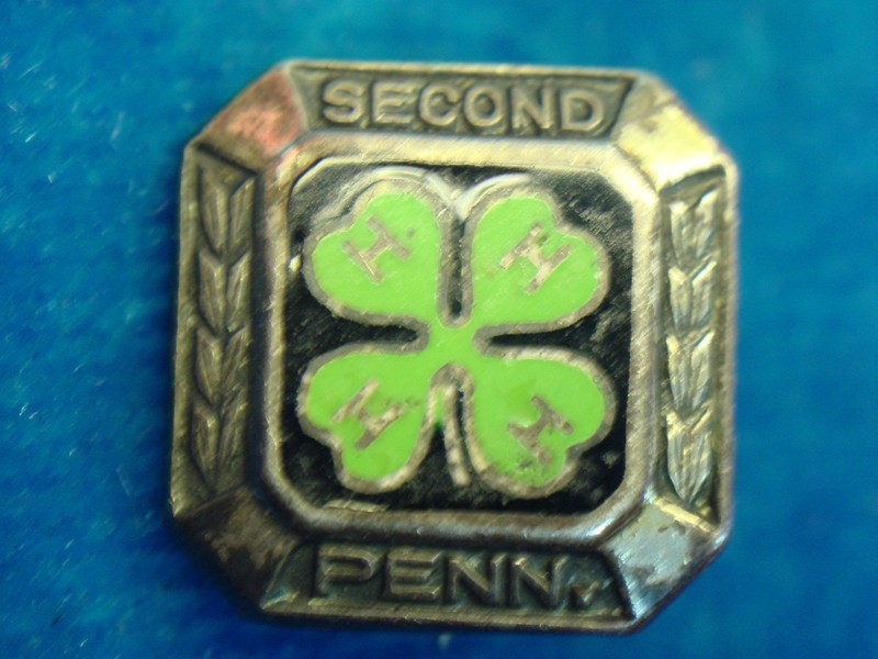 Vintage 4H Club sterling silver lapel pin with green enamel clover design