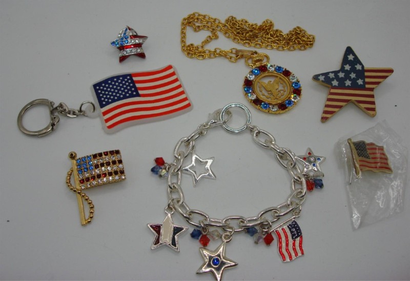 Vintage American flag jewelry set, 7 piece patriotic collection