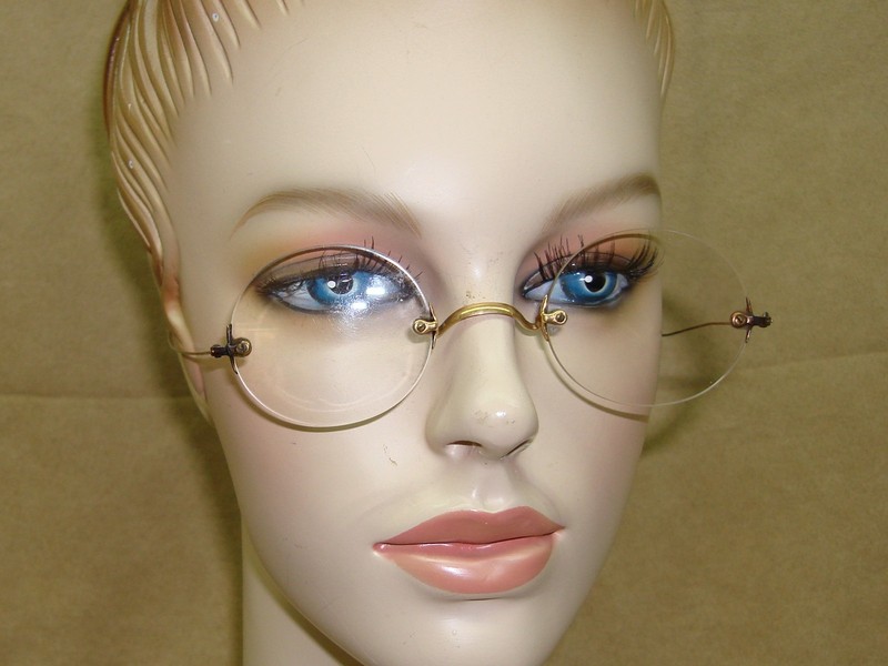 Antique Victorian 10K gold filled eyeglasses, frameless, SHUR-ON, c. 1910s