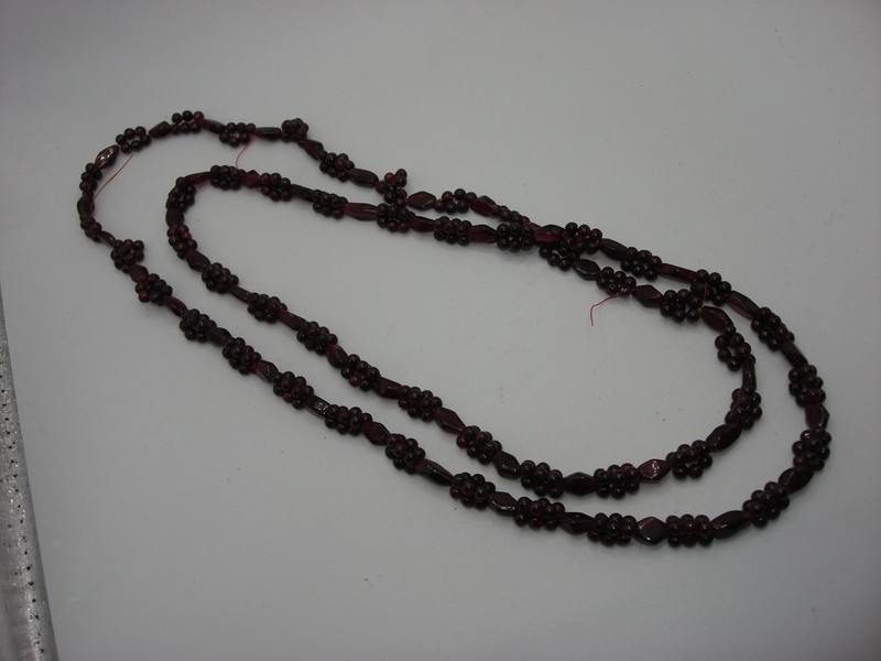 Antique garnet bead necklace, hand-strung with mixed sizes of garnets.