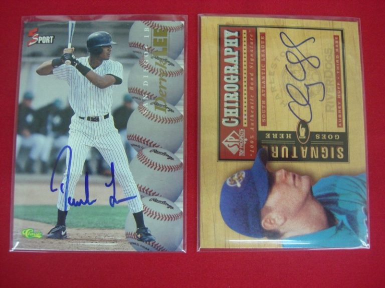 Autographed Aubrey Huff and Derrek Lee Minor League Baseball Cards