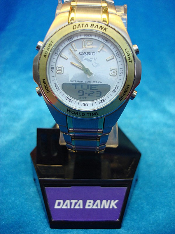 CASIO DBW30 Data Bank Telememo Analog/Digital Watch - Unworn, Stainless Steel, Gold Accents