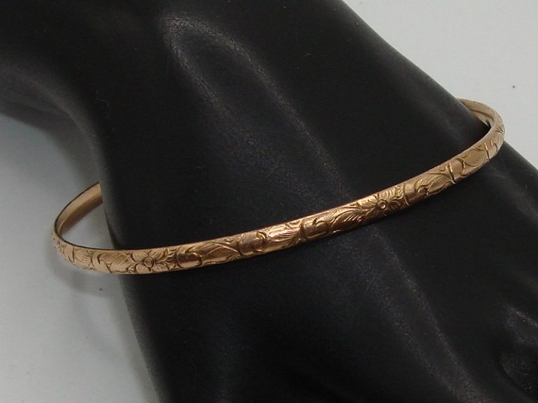 Antique Art Nouveau rose gold filled bangle bracelet with floral design